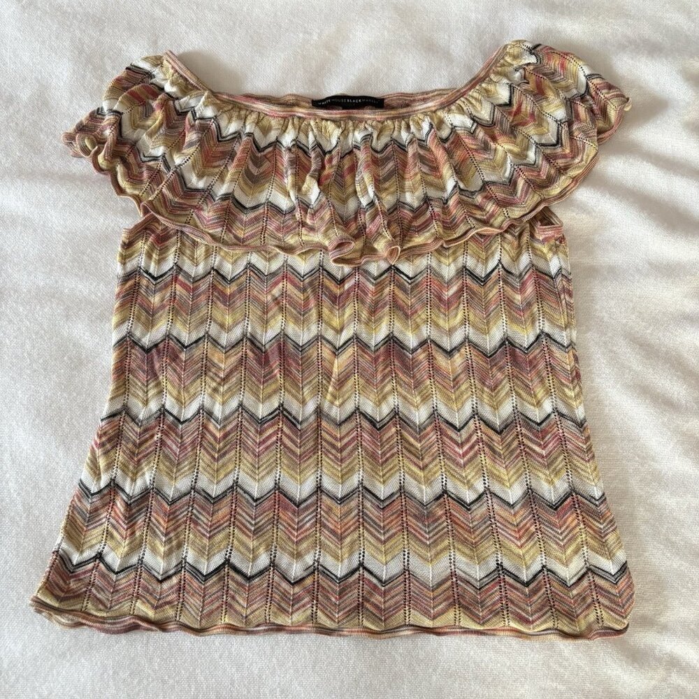 White House Black Market Chevron Pink White Womens Size Medium Sweater Blouse